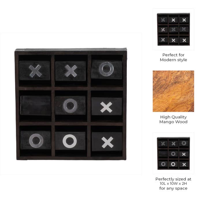 Sagebrook Home - Wholesale Board Game - Black 10x10 in. Wood Square Revolving Tic Tac Toe Game
