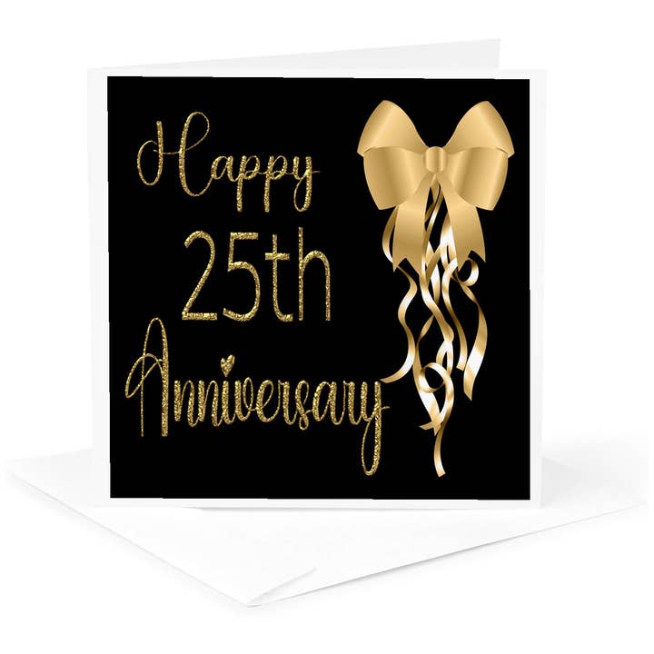 3dRose, Feliz 25º Aniversario Imagen De Lazo Dorado y Cintas, Tarjeta de Felicitación para venta al por mayor de 3dRose