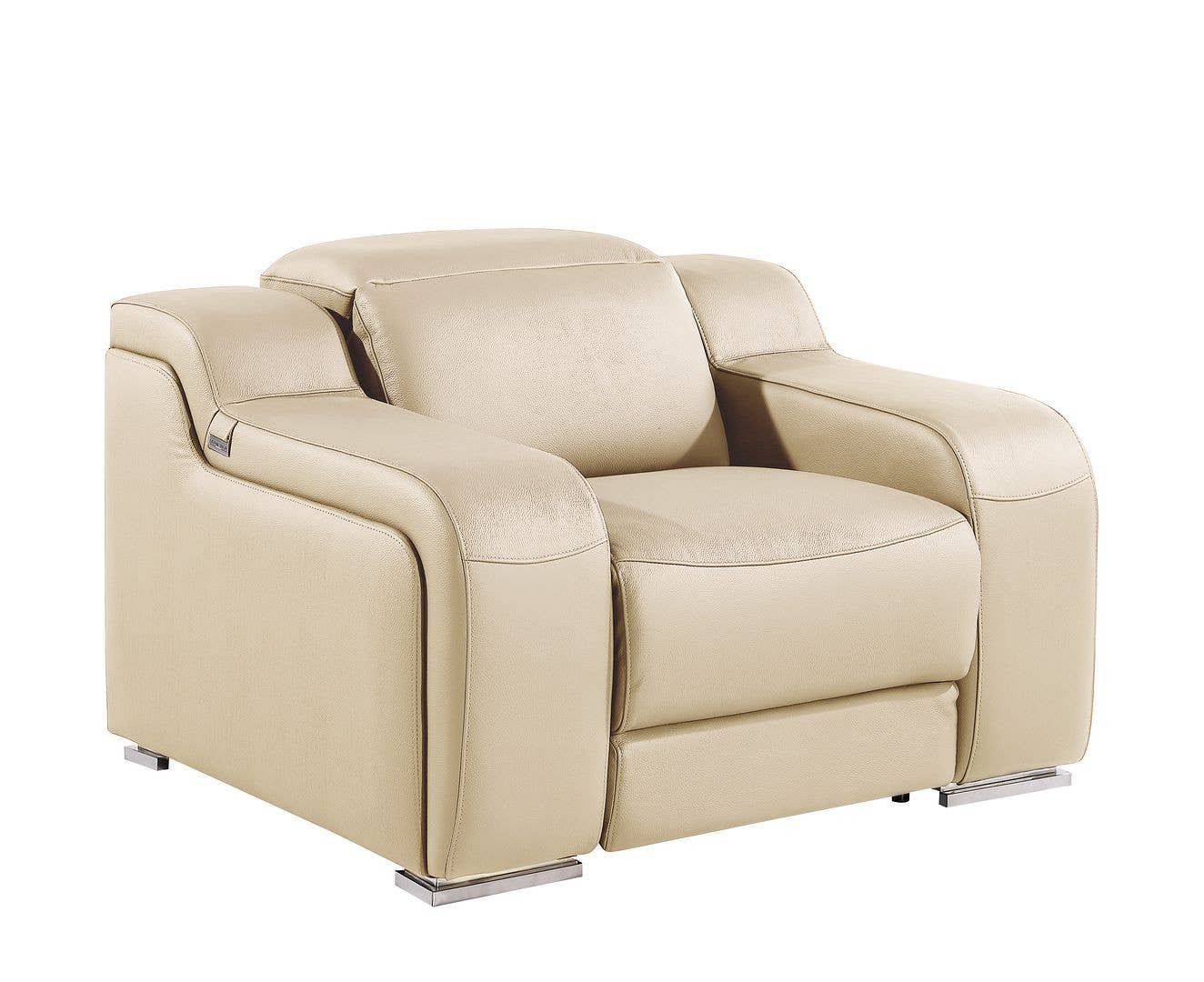 HomeRoots - Wholesale Chair - 41" Beige Italian Leather Wall Hugger Recliner With USB3