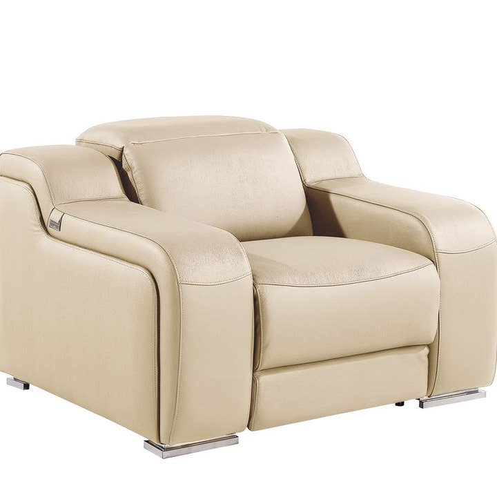HomeRoots - Wholesale Chair - 41" Beige Italian Leather Wall Hugger Recliner With USB3