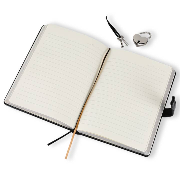 Victoria's Journals – Großhandel Tagebuch – Tagebuch mit Herzschloss für Mädchen mit Schlüssel, vegan, metallisch schwarz