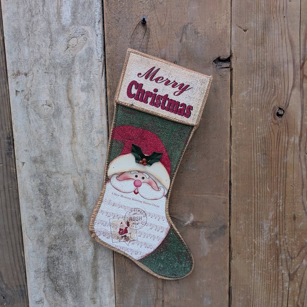 A.T. Imports - Wholesale Christmas Decoration - Burlap on Particle Board Santa Stocking Wall Hanger