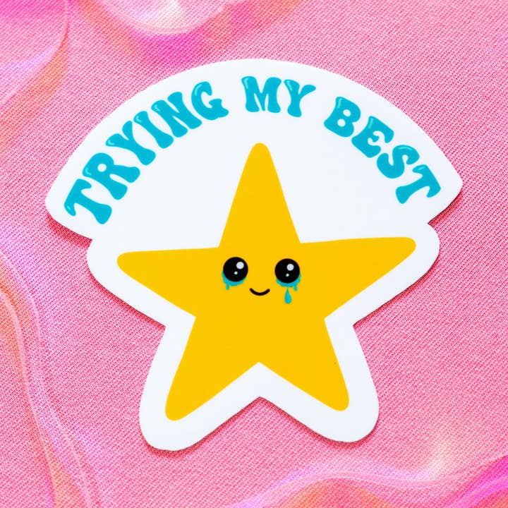 "Trying My Best" Crying Gold Star 3 inch Sticker for wholesale by ten31stickers