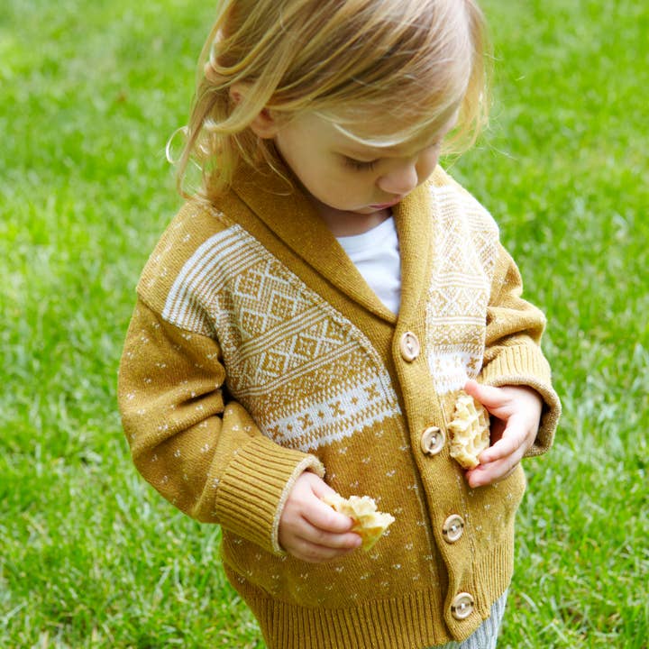 loop collection - Wholesale Cardigan - Baby - Professor Recycled Cotton Baby/Toddler Sweater - Mustard1