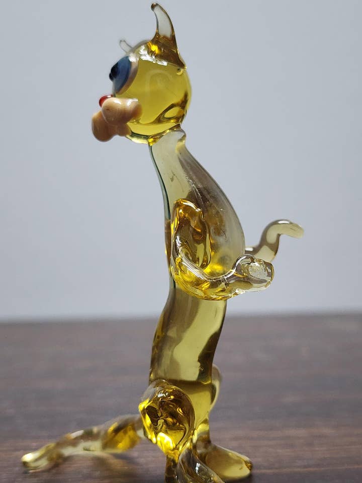 Naturally Colored Glass Figurine - Handcrafted - Sitting Up Cat Design for wholesale by Glass by Iness