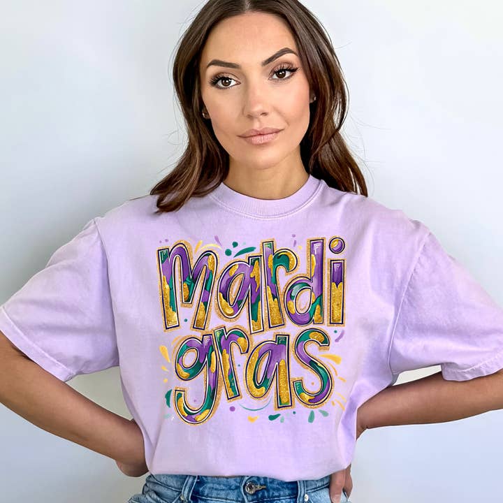 Mardi Gras Faux Glitter Shirt for wholesale by Southern Backroad Tees LLC