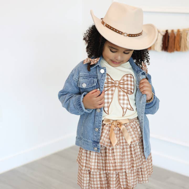 Sweet Wink - Wholesale Denim Jacket - Kids - Howdy Gingham Bow Patch Denim Jacket - Western Apparel2