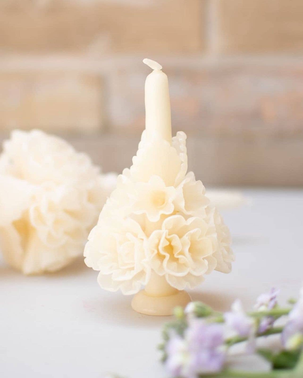 Off White Ivory Handmade with Beeswax Floral Taper Candle from Oaxaca for wholesale on Faire2