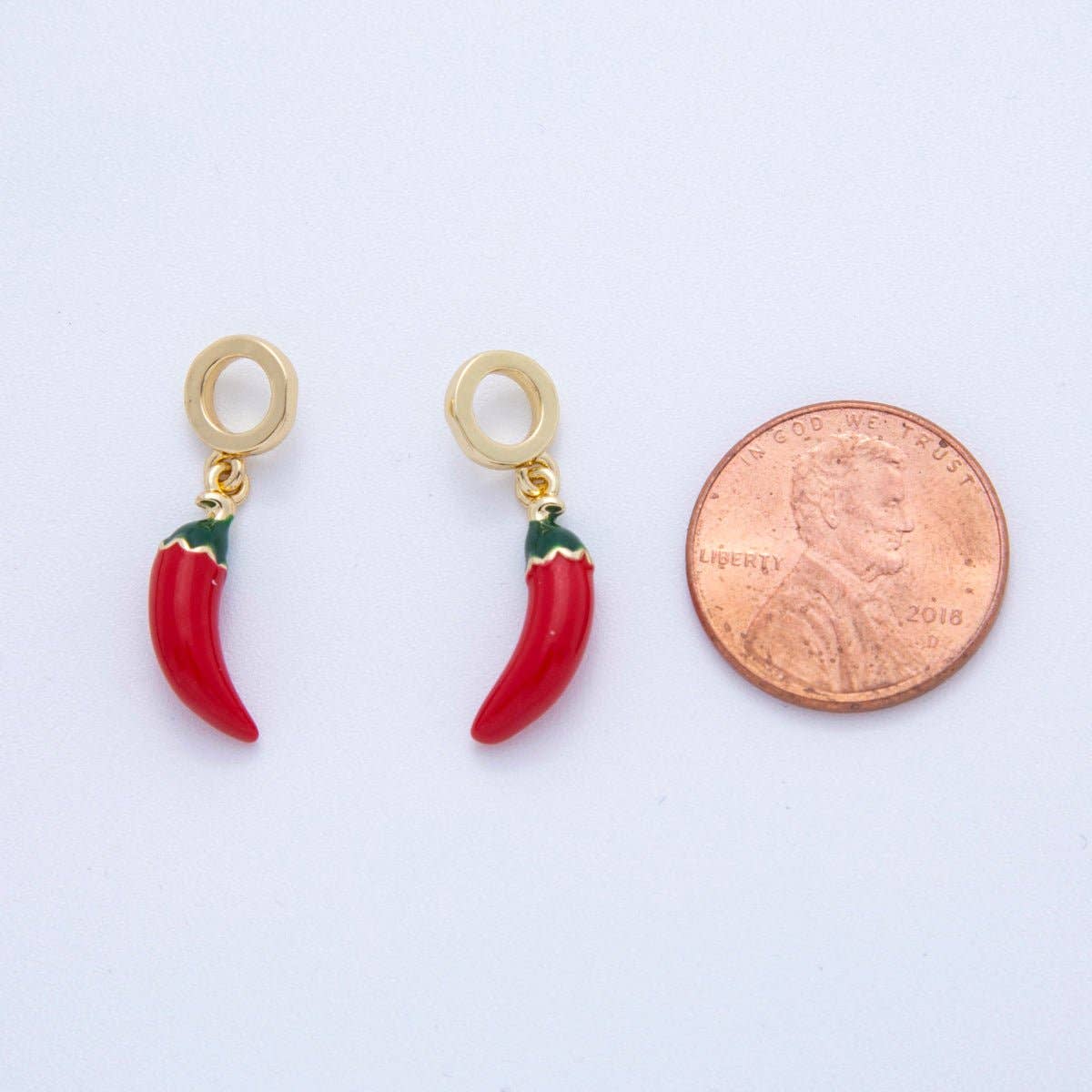 Aim Eternal - Wholesale Dangle Earrings - 18K Gold Filled Red Chili Peppers Rhondelle Drop Pendant | AF3412