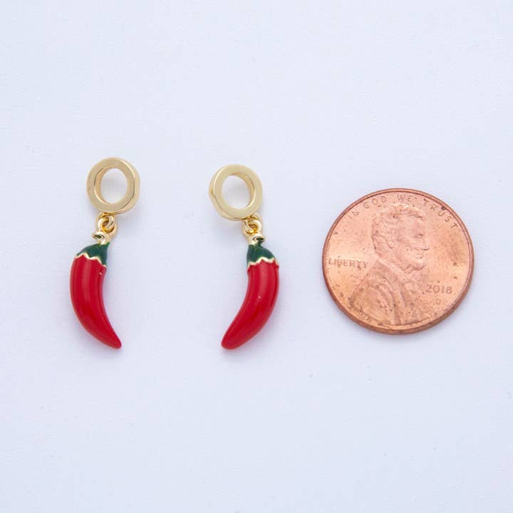 Aim Eternal - Wholesale Dangle Earrings - 18K Gold Filled Red Chili Peppers Rhondelle Drop Pendant | AF3412