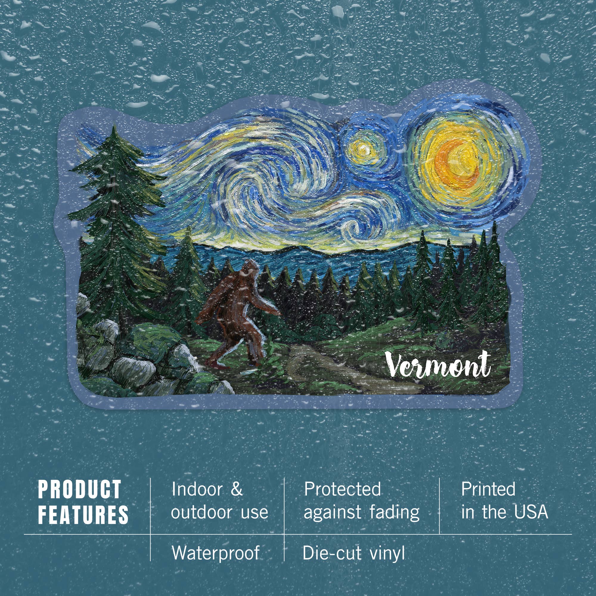 Lantern Press - Vendita all'ingrosso Adesivo - ADESIVI Vermont, Notte Stellata, Bigfoot3