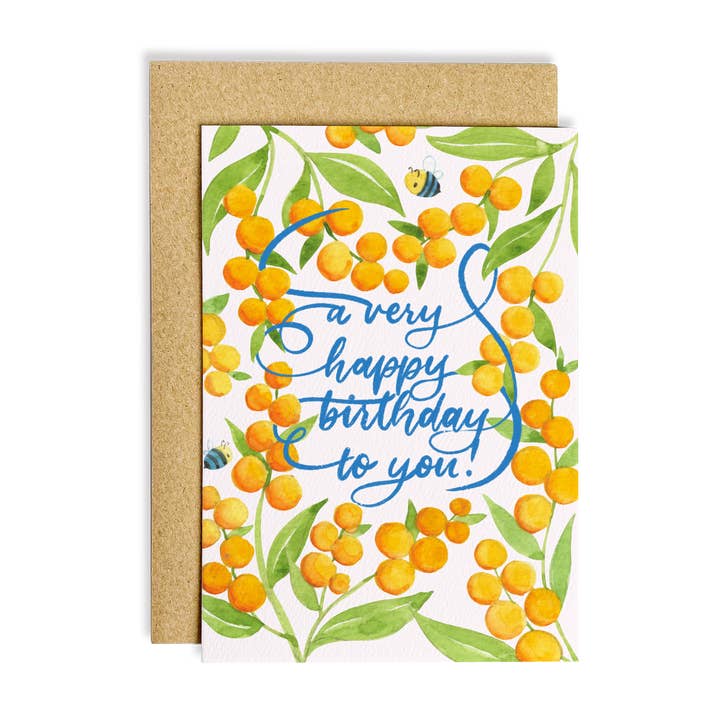 Wattle Flower Birthday Card for wholesale by The Wattle Studio