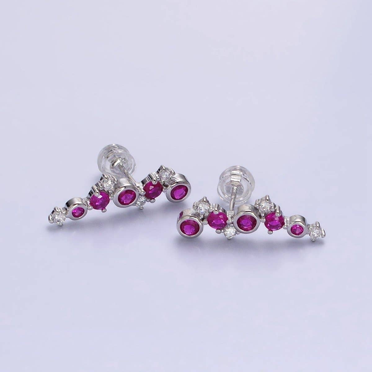 Aim Eternal - Wholesale Stud/Post Earrings - Tiny Fuchsia CZEarrings, Small Ear Climber Earrings AB606 AB6071