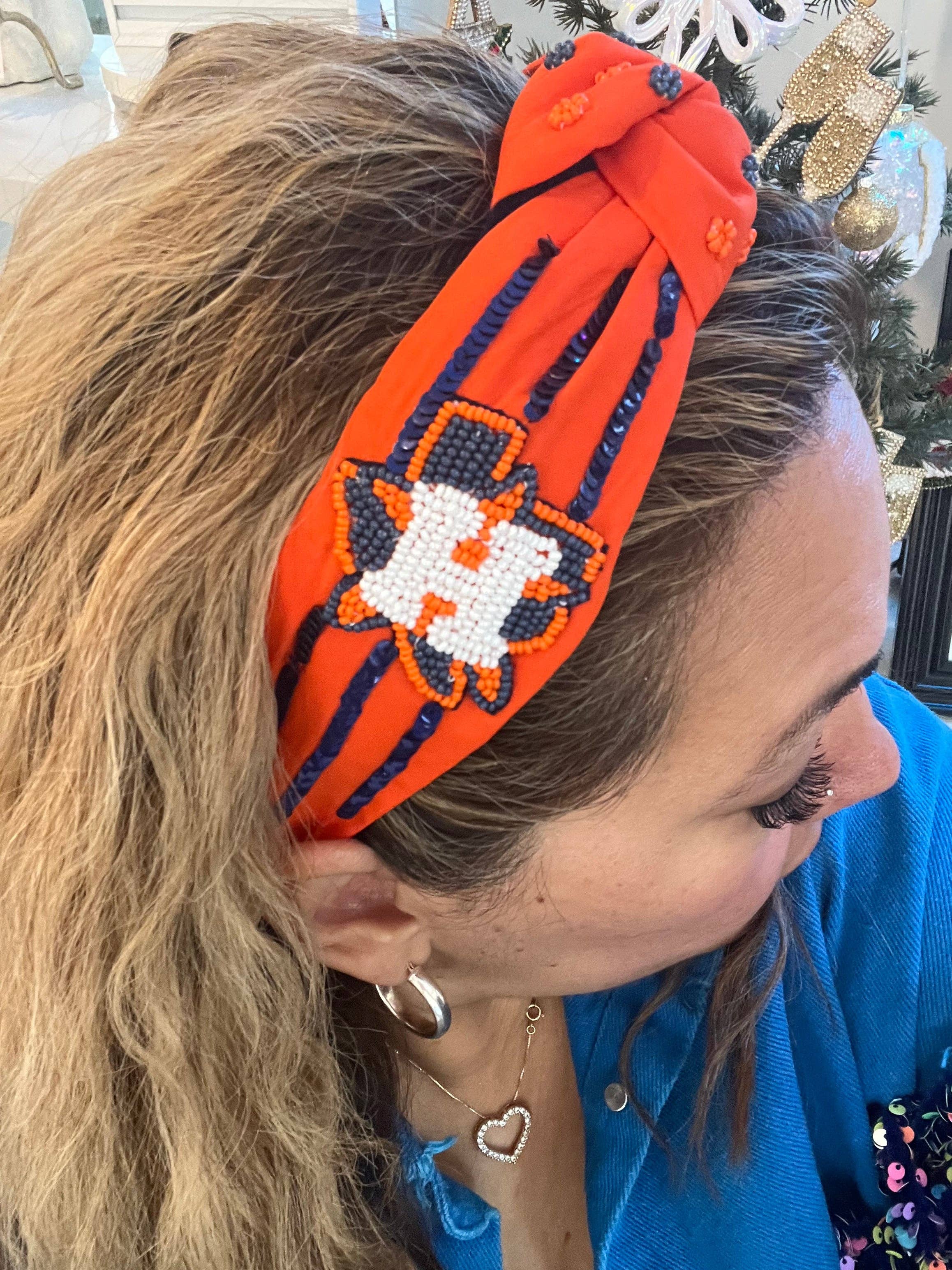 Wishful Heart Boutique, LLC - Wholesale Fashion Headband - Women's - Astros Orange Beaded Headband1