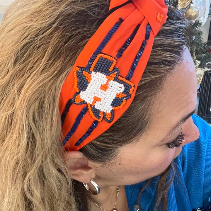 Wishful Heart Boutique, LLC - Wholesale Fashion Headband - Women's - Astros Orange Beaded Headband1