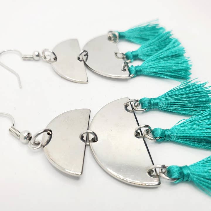 Tots And Tumblers Art – Engroshandel Hængeøreringe og creoløreringe – Sølv turkis kvast dingle øreringe2