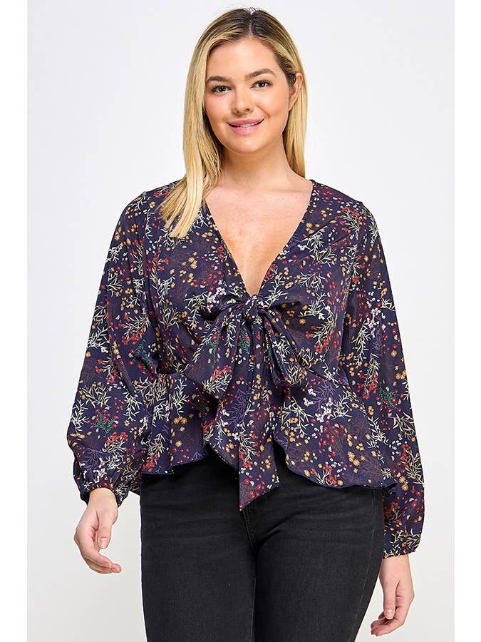 Haute Fox Plus Size & Contemporary – wholesale Blus - Dam – Plus Size Blommönster Front Slips Top JK18498-T9