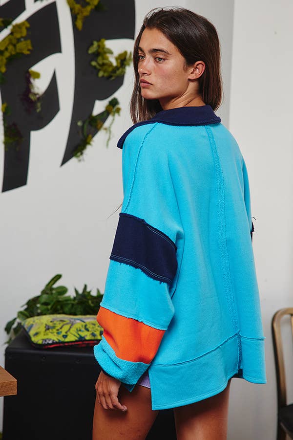 BUCKETLIST INC - Wholesale Tunic - Women's - T2004E French Terry Color-block Collared Loose Fit Top25