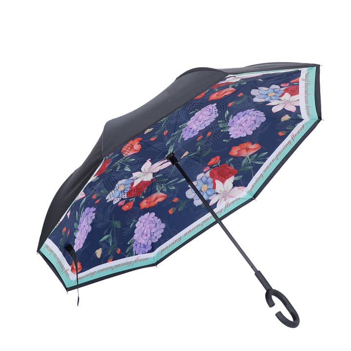 PEACH ACCESSORIES - Wholesale Umbrella - Women's - F975 Blue Chrysanthemum upside down umbrella