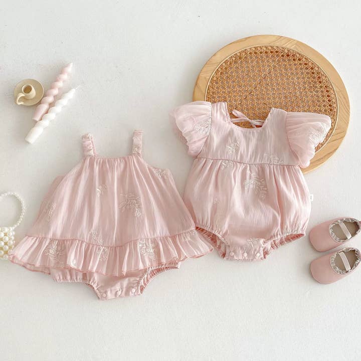 Summer Arrival Baby Girls Cute Pink Short Sleeves Flowers Embroidered bodysuit for wholesale by MyKids-USA®