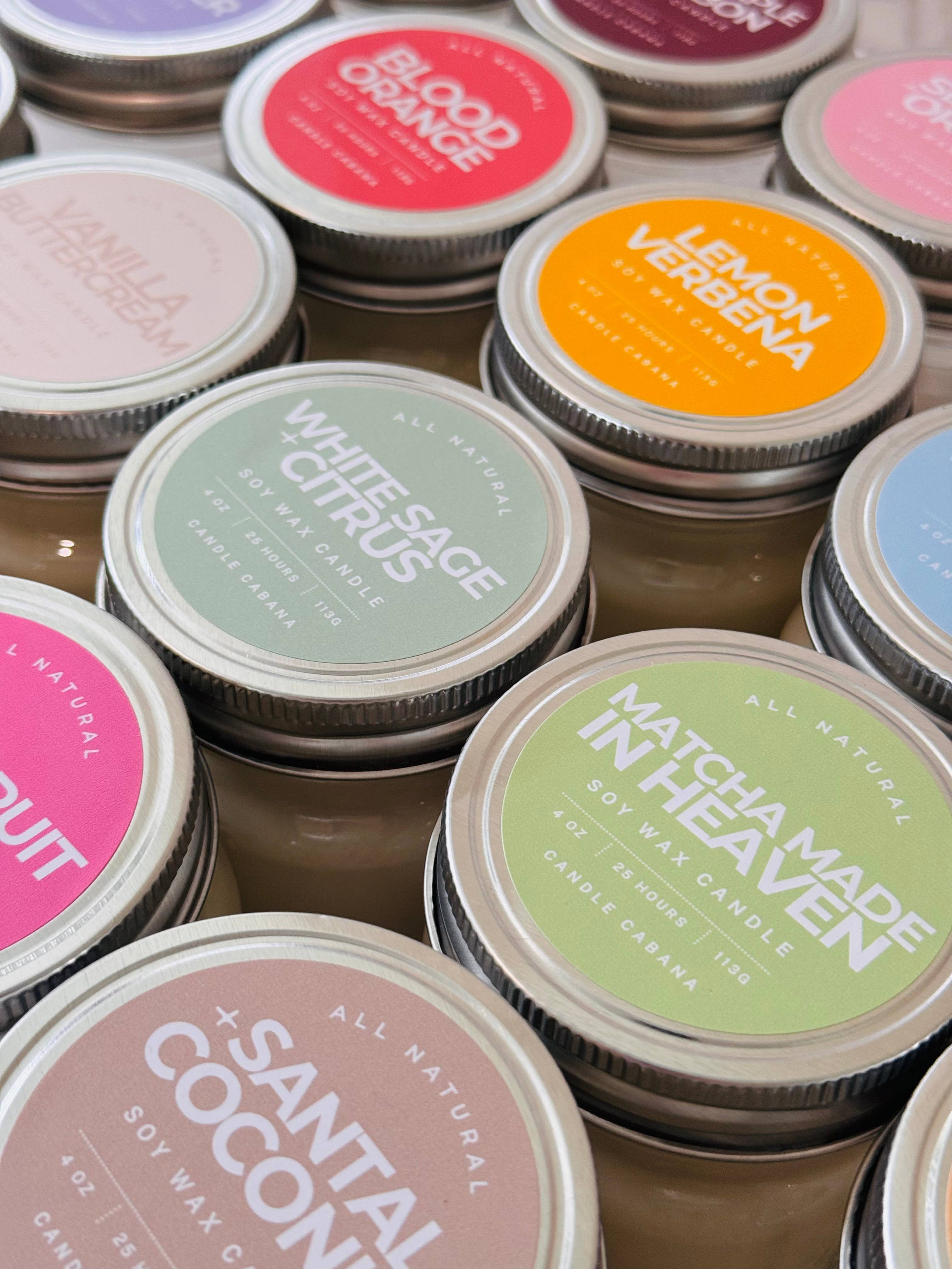 Candle Cabana - Wholesale Jar/Filled Candle - Sunday Linen 4 oz Mason Jar - 100% Natural Soy Candle5