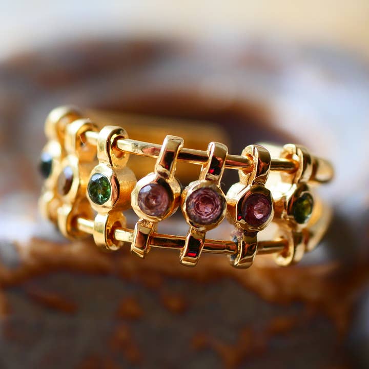 RANG Adjustable Ring Multicolored Tourmalines for wholesale by GINANDGER