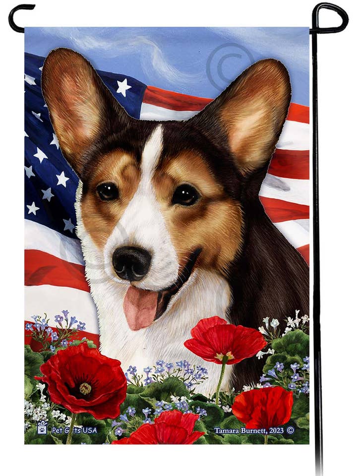 Cardigan Corgi Open Tricolor - Patriotic Flowers Garden... per la vendita all'ingrosso da parte di Pet Gifts USA, LLC