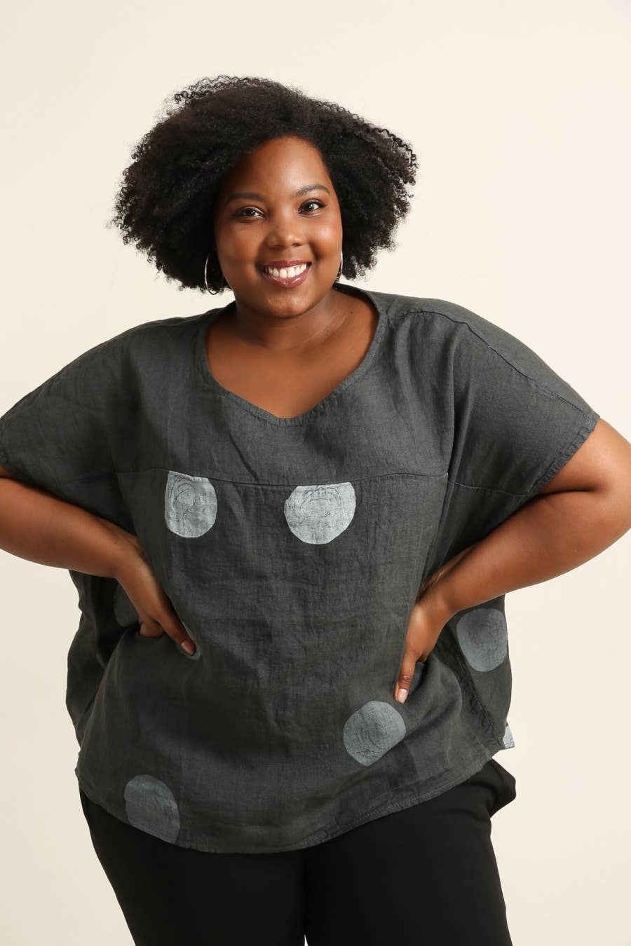 Lea & Luc - Grandes Tailles - Vendita all'ingrosso Tunica - Donna - Tunic in lino taglie comode con stampa a cerchi20