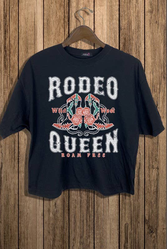 MINEB - Wholesale Screen Printed T-Shirt - Women's - Rodeo Queen Graphic Crop Tee0