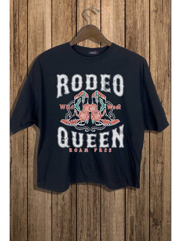 MINEB - Wholesale Screen Printed T-Shirt - Women's - Rodeo Queen Graphic Crop Tee