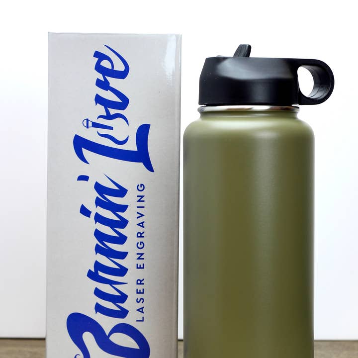 Burnin Love Laser Engraving - Vente Bouteilles d'eau - Gourdes gravées au laser Burnin' Love de 32 oz (946 ml)7