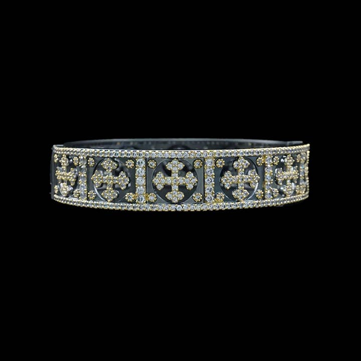 Bangle with with pave trim and pave crosses for wholesale by Be Je Designs