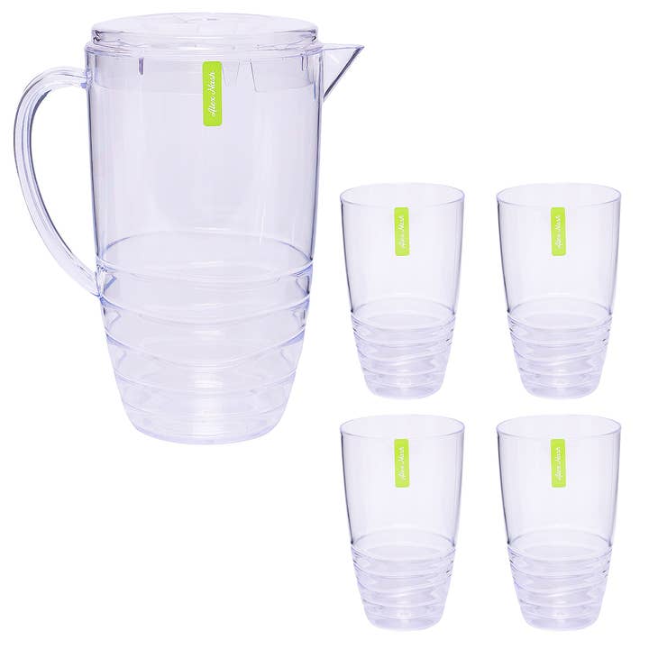 Clear Pitcher Swirl with 4 Clear Tumblers Set for wholesale by Daniel James