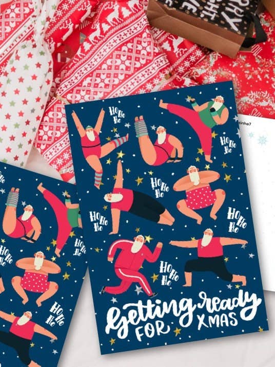 Papai Noel suando! Cartão postal de Natal engraçado | Cartão postal de Natal | Cartão postal de férias por atacado de Artful Geet Creations