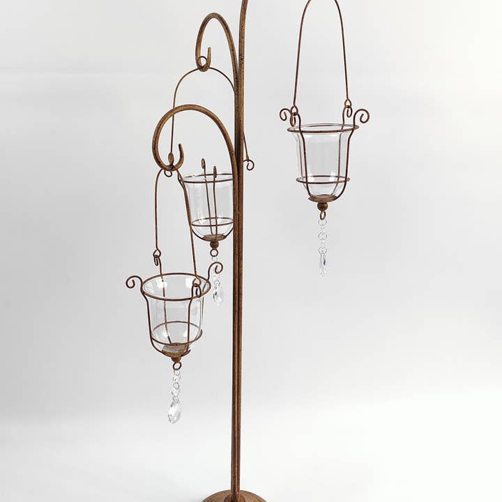 88Cm Rusty Metal Candler Holder With Glass for wholesale by Minster Stylish Living Ltd