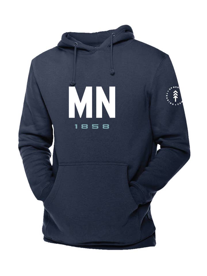 Navy Big MN Twill Hoodie for wholesale by Up North Trading Company