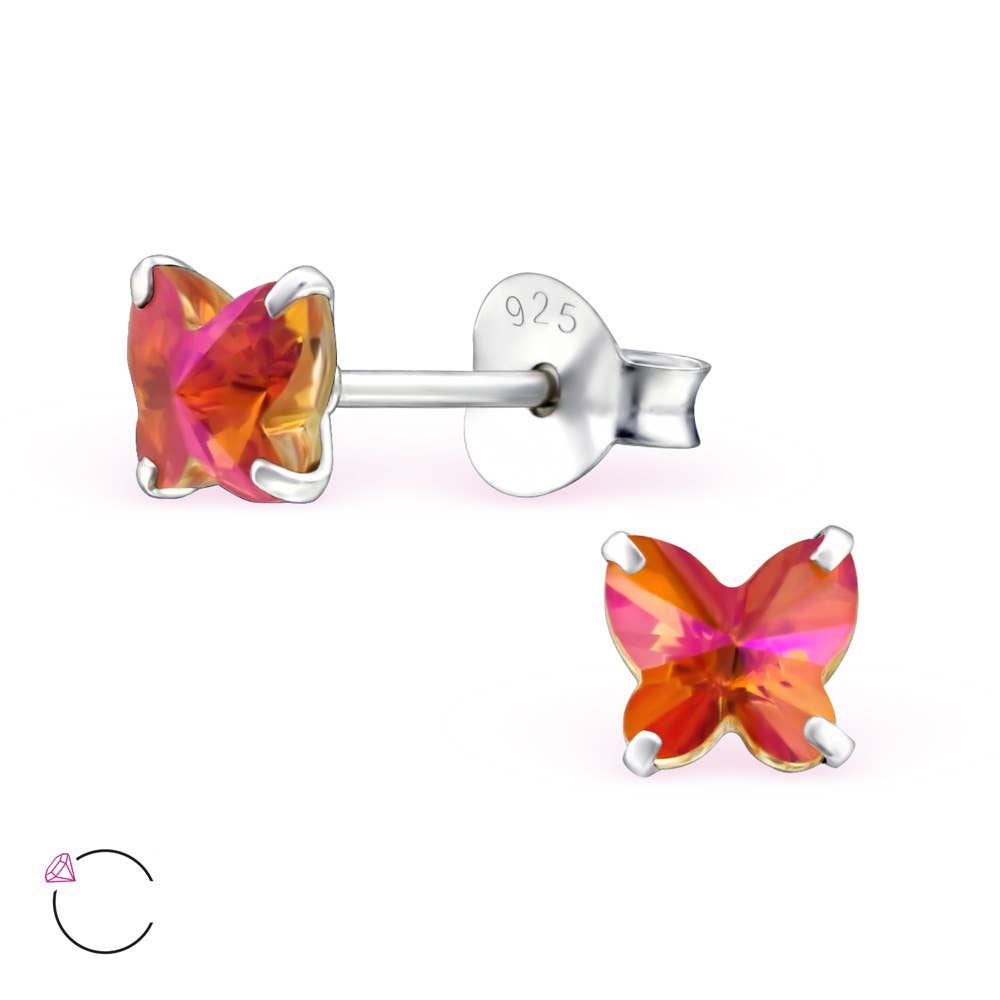 Janusch - Wholesale Stud/Post Earrings - Astral pink butterfly stud earrings, 6 mm, 925 silver