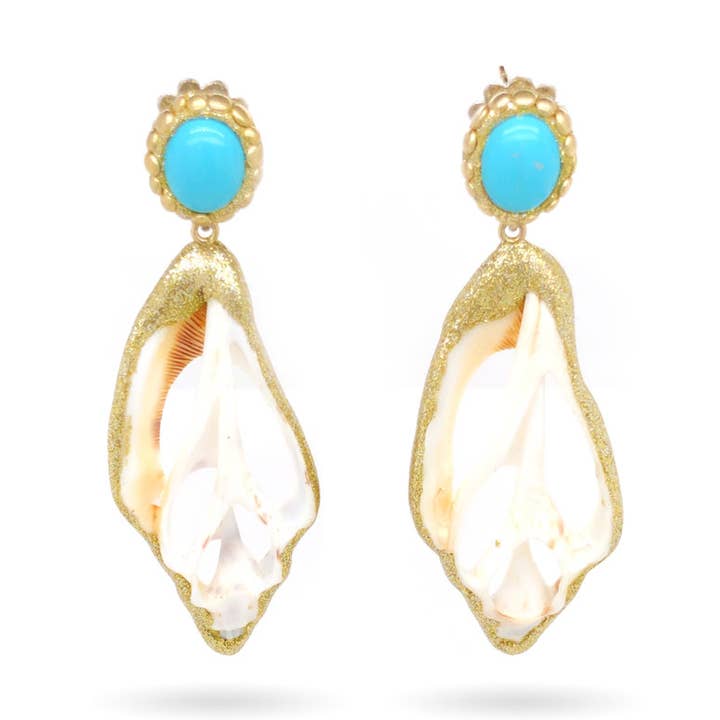 Orecchino in conchiglia e copri lobo in Turchese per la vendita all'ingrosso da parte di Tagua