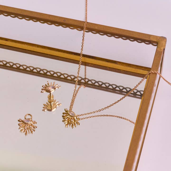 ZOHREH - Wholesale Stud/post earrings - Moonstone & White Sapphire Sunburst Flat Back Earring 9k Gold4