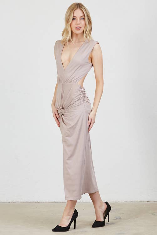 Vestis M - Venta al por mayor Vestido - Mujer - Vestido midi con escote pronunciado y espalda abierta con giro escultórico - Negro10