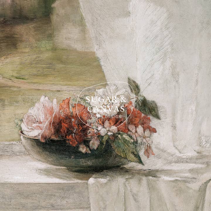 Sugar & Canvas - Wholesale Art Print - European Vintage Flowers in Vase on a Window Art Print VP133