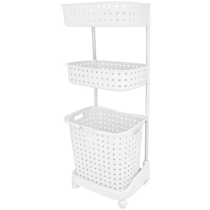 3 Tier Rolling Laundry Basket Storage Organizer, White for wholesale by Fairly Odd Brands