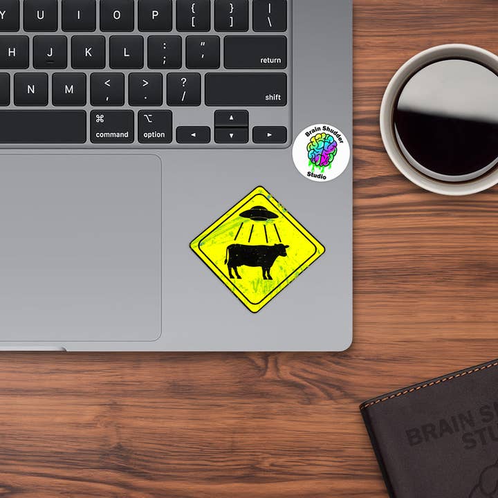 Brain Shudder Studio - Wholesale Sticker - Alien Cow Abduction Road Sign Sticker