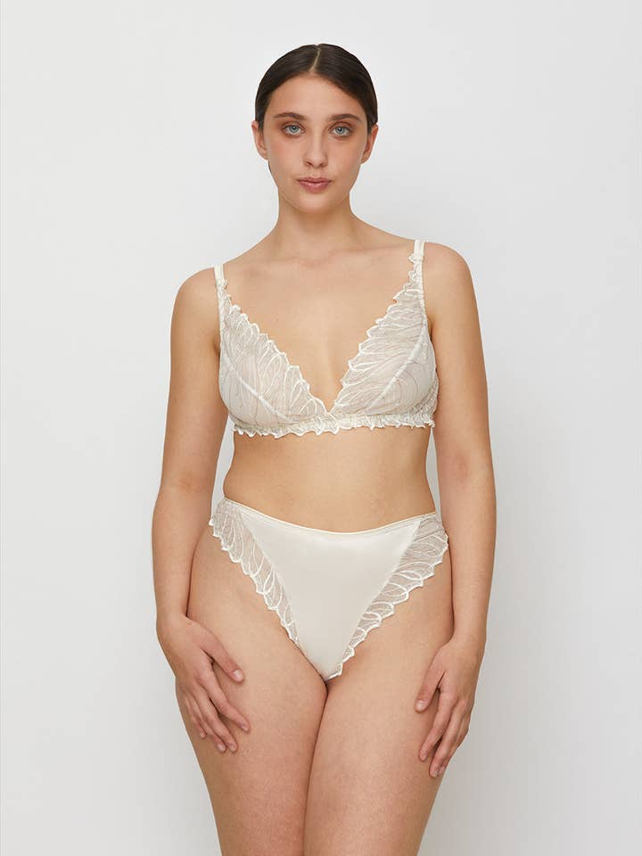 Camelia - trusser i satin og broderet tyl-elfenben for engroshandel hos Chitè Milano