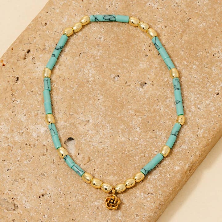 Flower Charm Mixed Stainless Steel And Glass Beaded Bracelet for wholesale by Anarchy Street