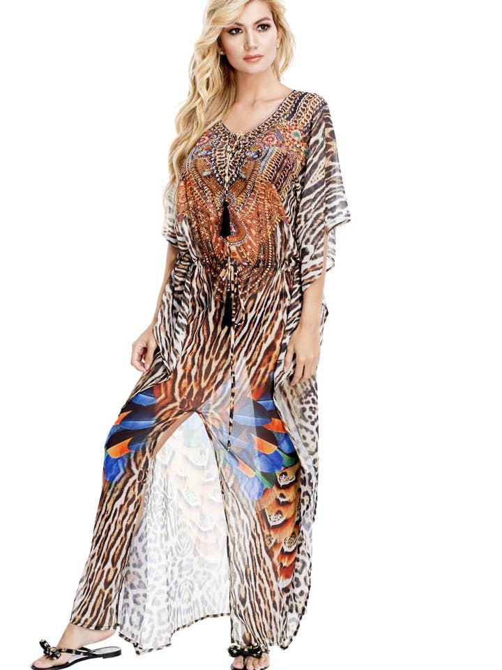 Klubbmodell: Kvinnors lång kaftan klänning med främre slits | Lyxigt Mjuka Kaftans för wholesale av La Moda Clothing