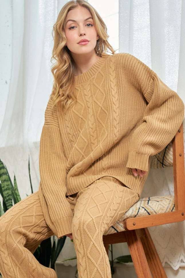CAMEL Cable Crochet Oversize Sweater for wholesale on Faire0