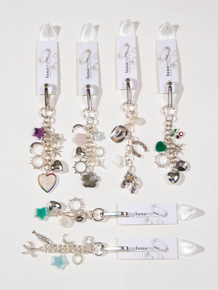 Vente d'échantillons Printemps — Breloques argentées pour sac — Lot pré-sélectionné de 6 pour la vente par Luna Norte
