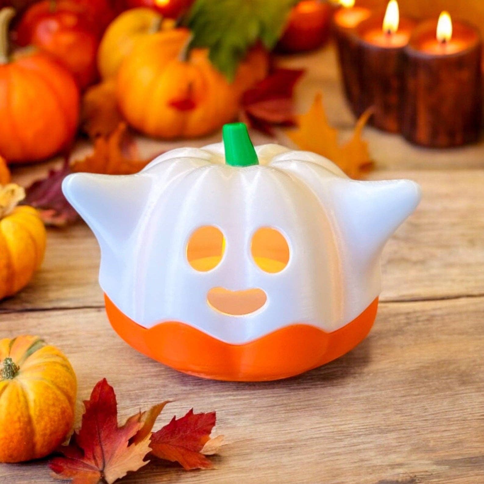 Der Krämer Factory - Wholesale Decorative Tabletop Object - Illuminated LED Halloween Pumpkin as Ghost | Halloween Decoration | Ghost Decoration1