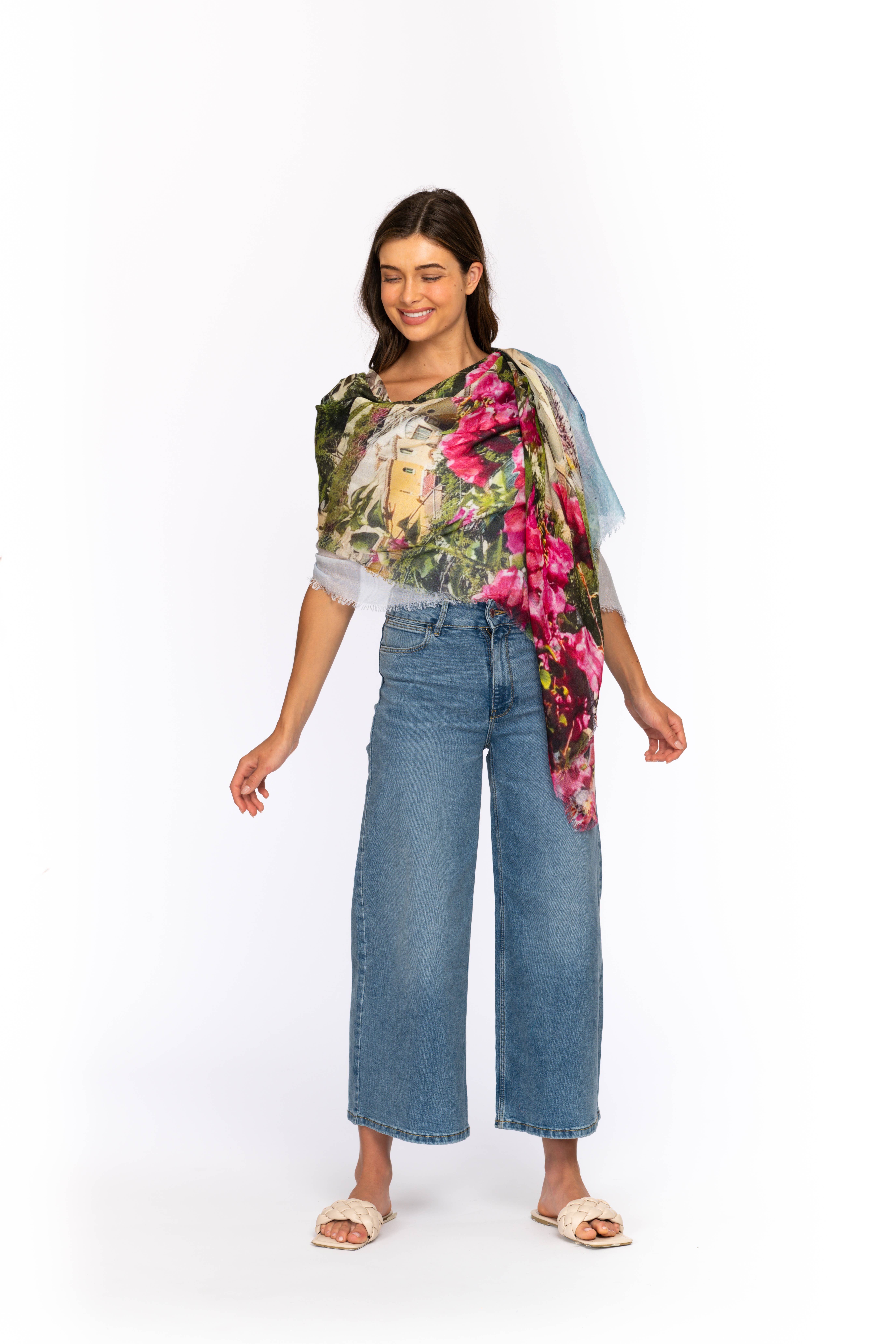 Tolani - Wholesale Scarf - Women's - Cityscape Positano- Printed Square Scarf0